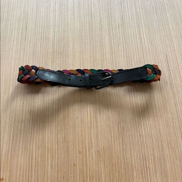 Women's Vintage Black Leather Braided Colorful Belt - Picture 2 of 9